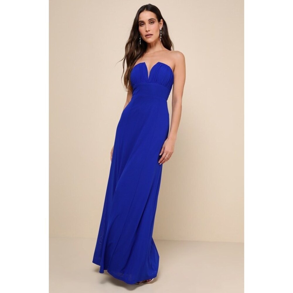Lulus Momentous Charm Royal Blue Mesh Strapless Maxi Dress - Size S